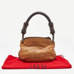 Carolina Herrera Brown Leather Braided Handle Baguette Bag