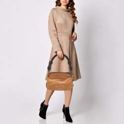 Carolina Herrera Brown Leather Braided Handle Baguette Bag