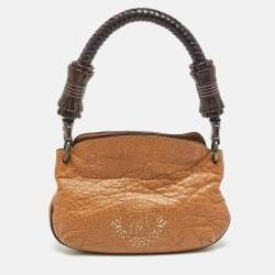 Carolina Herrera Brown Leather Braided Handle Baguette Bag