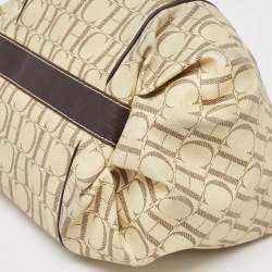 Carolina Herrera Cream/Brown Monogram Coated Canvas and Leather Chain Hobo