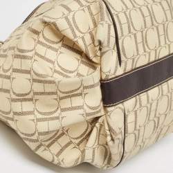 Carolina Herrera Cream/Brown Monogram Coated Canvas and Leather Chain Hobo