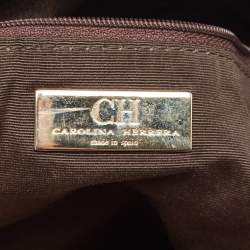 Carolina Herrera Cream/Brown Monogram Coated Canvas and Leather Chain Hobo