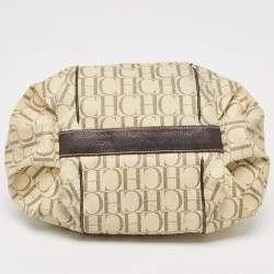 Carolina Herrera Cream/Brown Monogram Coated Canvas and Leather Chain Hobo