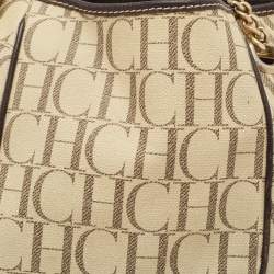Carolina Herrera Cream/Brown Monogram Coated Canvas and Leather Chain Hobo