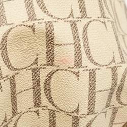 Carolina Herrera Cream/Brown Monogram Coated Canvas and Leather Chain Hobo