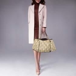Carolina Herrera Cream/Brown Monogram Coated Canvas and Leather Chain Hobo