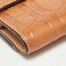 Carolina Herrera Brown Monogram Embossed Leather Trifold Wallet