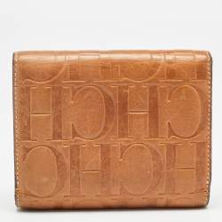 Carolina Herrera Brown Monogram Embossed Leather Trifold Wallet