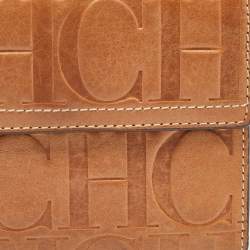 Carolina Herrera Brown Monogram Embossed Leather Trifold Wallet