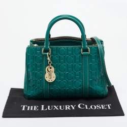 Pre Owned Carolina Herrera Green Monogram Embossed Leather Matteo Tote