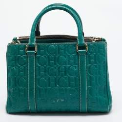 Pre Owned Carolina Herrera Green Monogram Embossed Leather Matteo Tote