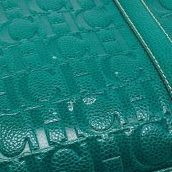 Pre Owned Carolina Herrera Green Monogram Embossed Leather Matteo Tote