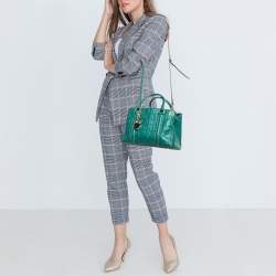 Pre Owned Carolina Herrera Green Monogram Embossed Leather Matteo Tote