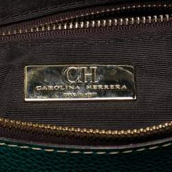 Pre Owned Carolina Herrera Green Monogram Embossed Leather Matteo Tote