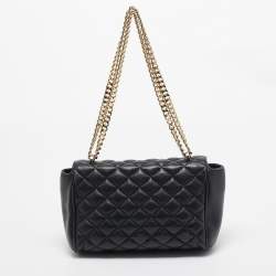 Carolina Herrera Black Quilted Leather Flap Chain Shoulder Bag