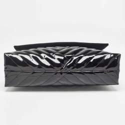 Carolina Herrera Black Diagonal Quilted Patent Leather Flap Top Handle Bag