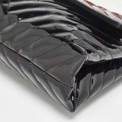 Carolina Herrera Black Diagonal Quilted Patent Leather Flap Top Handle Bag