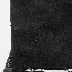 Carolina Herrera Black Diagonal Quilted Patent Leather Flap Top Handle Bag