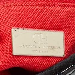 Carolina Herrera Black Diagonal Quilted Patent Leather Flap Top Handle Bag