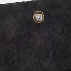 Carolina Herrera Black Diagonal Quilted Patent Leather Flap Top Handle Bag