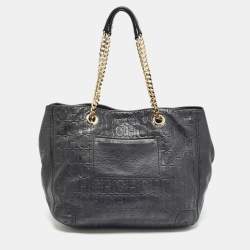 Carolina Herrera Black Monogram Embossed Leather Audrey Tote