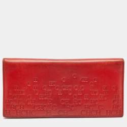 Carolina Herrera Red Monogram Embossed Leather Bifold Long Wallet