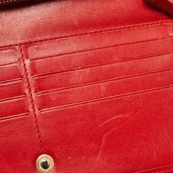 Carolina Herrera Red Monogram Embossed Leather Bifold Long Wallet