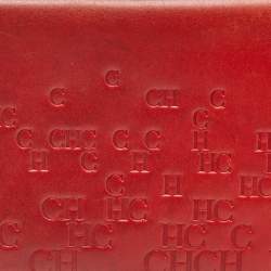 Carolina Herrera Red Monogram Embossed Leather Bifold Long Wallet