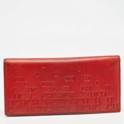 Carolina Herrera Red Monogram Embossed Leather Bifold Long Wallet