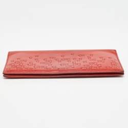 Carolina Herrera Red Monogram Embossed Leather Bifold Long Wallet