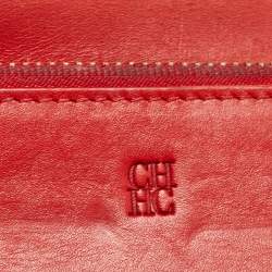 Carolina Herrera Red Monogram Embossed Leather Bifold Long Wallet