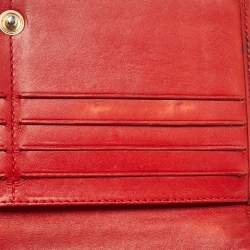 Carolina Herrera Red Monogram Embossed Leather Bifold Long Wallet