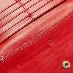 Carolina Herrera Red Monogram Embossed Leather Bifold Long Wallet