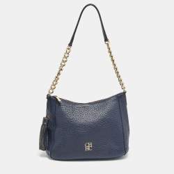 Carolina Herrera Navy Blue Leather Maria Tassel Hobo 