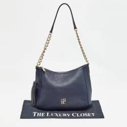 Carolina Herrera Navy Blue Leather Maria Tassel Hobo 