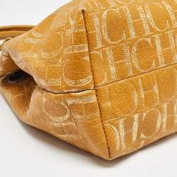 Carolina Herrera Gold/Mustard Monogram Embossed Leather Ring Handle Hobo