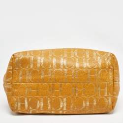 Carolina Herrera Gold/Mustard Monogram Embossed Leather Ring Handle Hobo