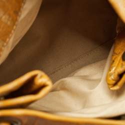 Carolina Herrera Gold/Mustard Monogram Embossed Leather Ring Handle Hobo