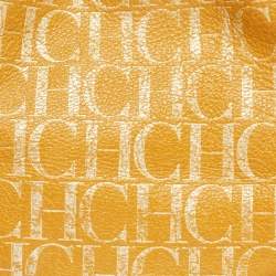Carolina Herrera Gold/Mustard Monogram Embossed Leather Ring Handle Hobo