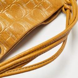 Carolina Herrera Gold/Mustard Monogram Embossed Leather Ring Handle Hobo