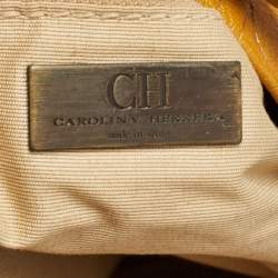 Carolina Herrera Gold/Mustard Monogram Embossed Leather Ring Handle Hobo