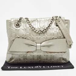 Pre Owned Carolina Herrera Silver Monogram Leather Audrey Shoulder Bag