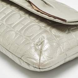 Pre Owned Carolina Herrera Silver Monogram Leather Audrey Shoulder Bag