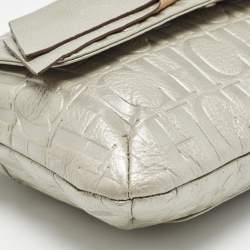 Pre Owned Carolina Herrera Silver Monogram Leather Audrey Shoulder Bag