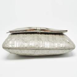 Pre Owned Carolina Herrera Silver Monogram Leather Audrey Shoulder Bag