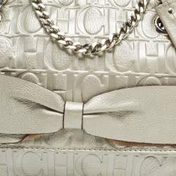 Pre Owned Carolina Herrera Silver Monogram Leather Audrey Shoulder Bag