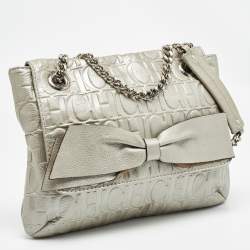 Pre Owned Carolina Herrera Silver Monogram Leather Audrey Shoulder Bag