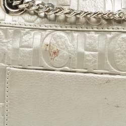 Pre Owned Carolina Herrera Silver Monogram Leather Audrey Shoulder Bag