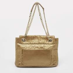 Carolina Herrera Gold Monogram Leather Audrey Shoulder Bag