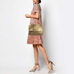 Carolina Herrera Gold Monogram Leather Audrey Shoulder Bag